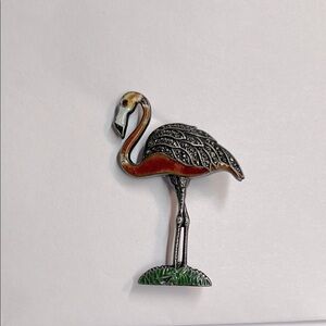 Vintage Sterling Silver Art Deco P. Enameled with Marcasite Flamingo Brooch.